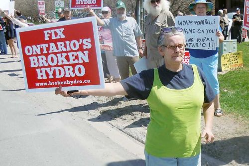 Ompah resident Janet Brooks at the Enough is Enough Hydro One protest in Perth on May 2.